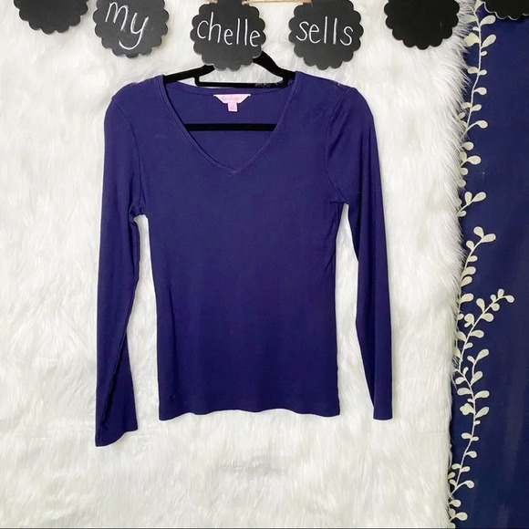 LILLY PULITZER Soft Navy V-Neck Long Sleeve Tee‎ Size XS Modal - Picture 1 of 4